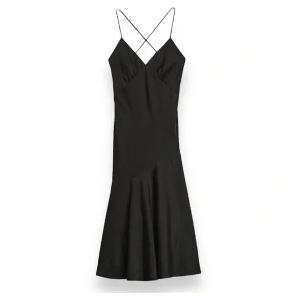 NWT Banana Republic Asymmetrical Seam Midi Slip Dress Black Size 14 - Picture 2 of 5